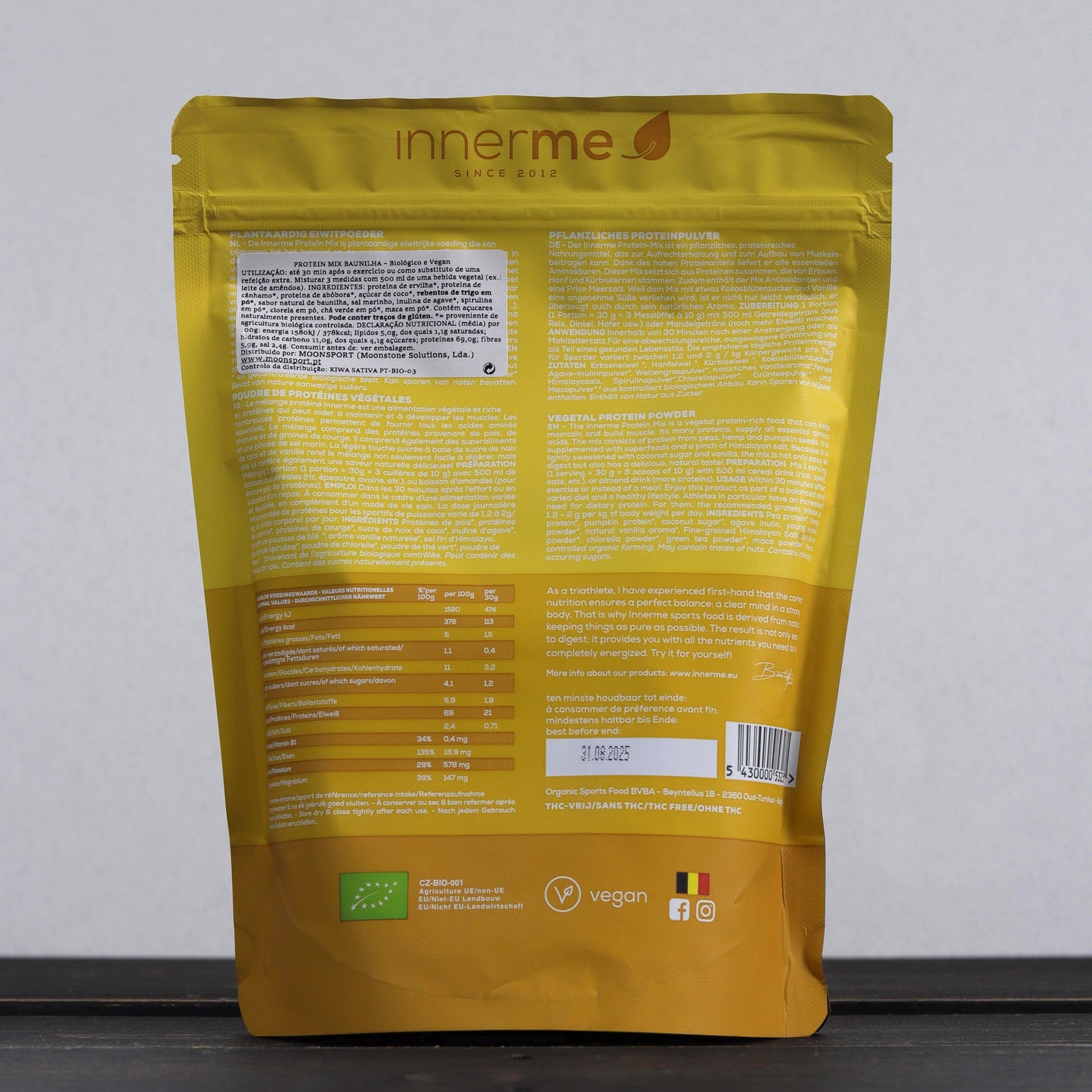 Mix de Proteína com Baunilha Biológica e Vegan INNERME 480g - Casca Rija