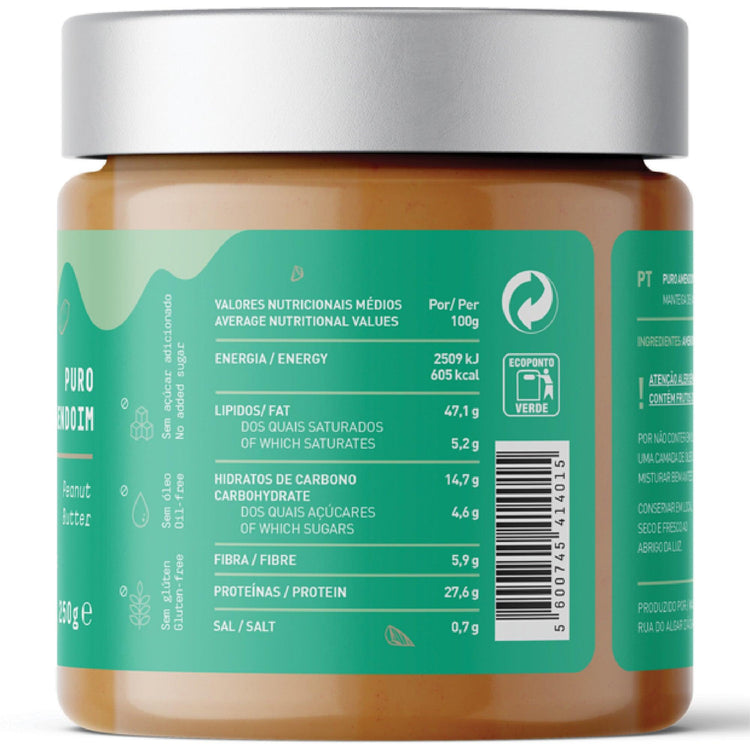 Verso do frasco de 250 g com tabela nutricional e código de barras