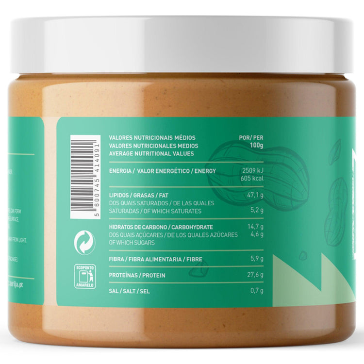 Verso do frasco de 500 g com informação nutricional e código de barras