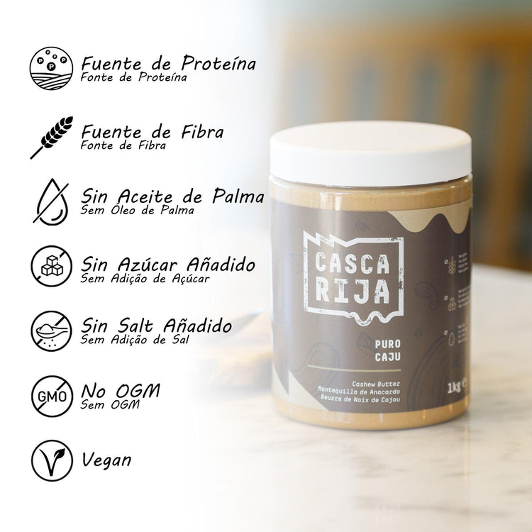 Frasco de manteiga de caju 1 kg com lista de características