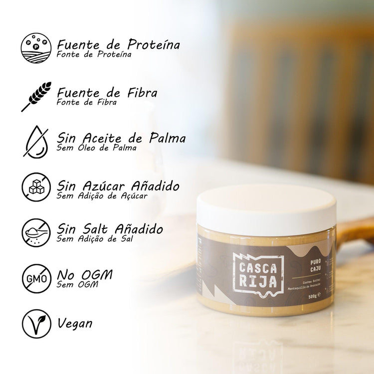 Frasco de manteiga de caju 500 g com lista de características
